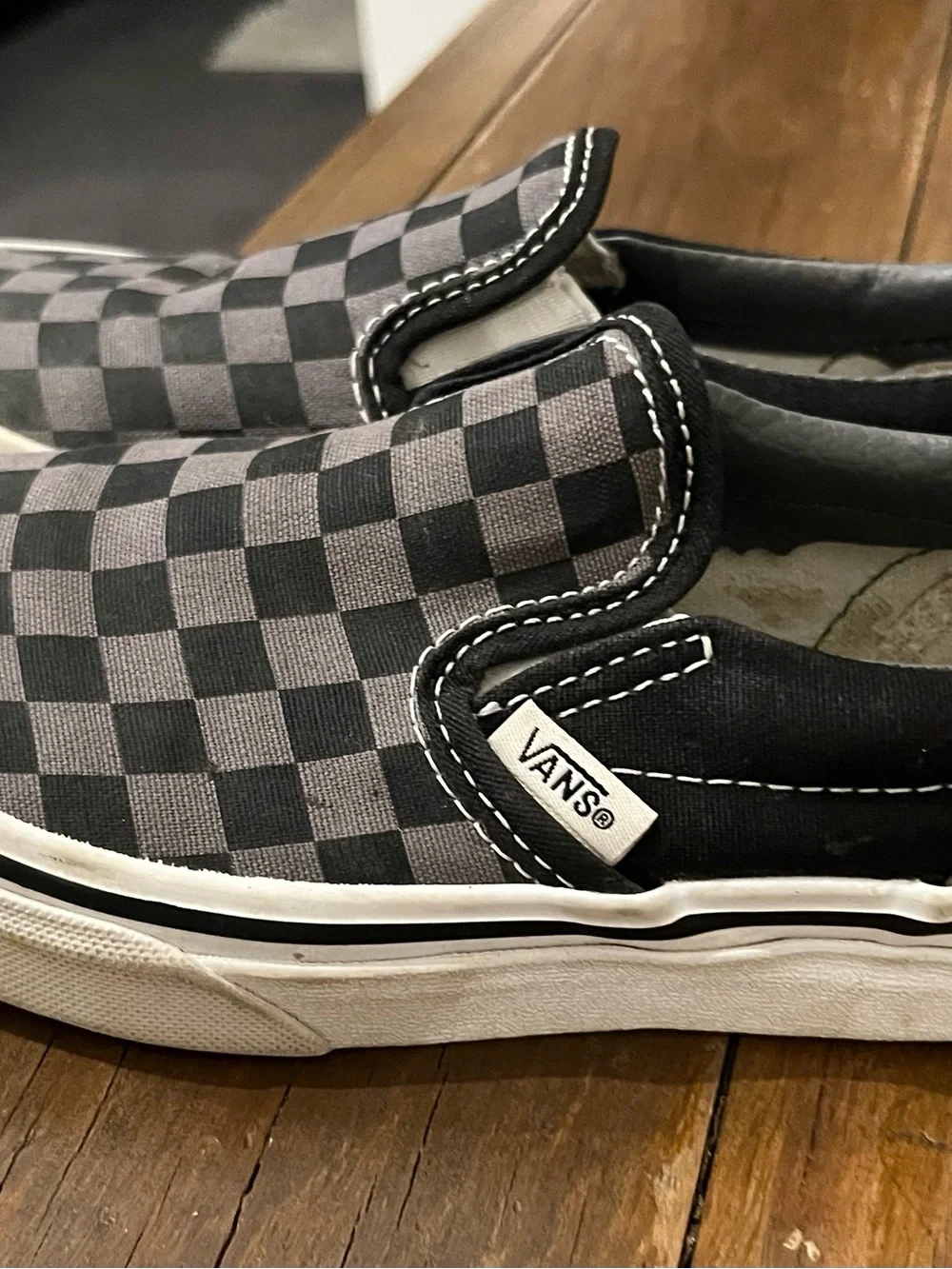Boys size 13 Vans Kids Slip-On Checkerboard Sneakers - Black & Gray